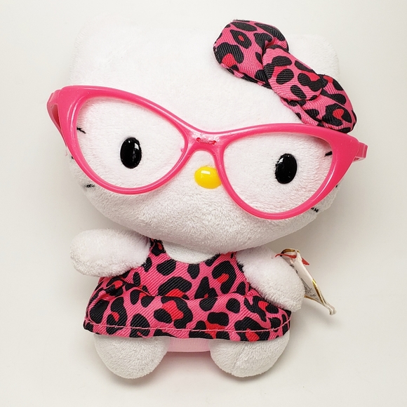 Ty Sanrio Hello Kitty Pink Glasses with Pink & Black Leopard Print Outfit Plush - Picture 1 of 10